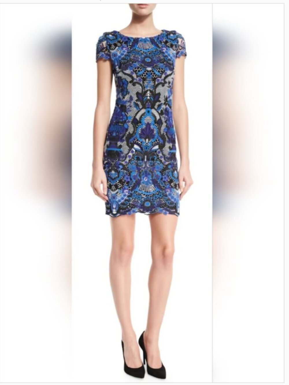 Alice + Olivia Nakia Guipure Lace Dress Blue Black Ivory        Size *6* NWOT